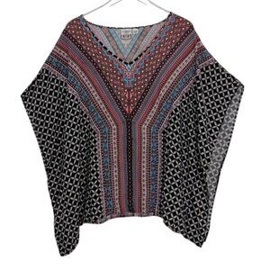 Cato Poncho Shirt Womens Size 26/28W Black Boho Tribal Oversized Lightweight